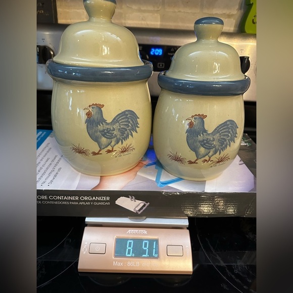 Vintage 1983 Jacaman 4pc Canister Set Blue Rooster Grey Stoneware Flawless EUC - Picture 11 of 11